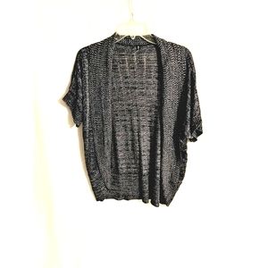 Wet Paint Black & White Shimmery Open Front Rayon 3/4 Sleeve Cardigan Wm 1X